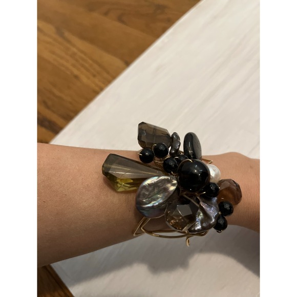 Tonobi Cuff Bracelet Designer Onyx Fox Tail Amethyst & Freshwater Pearl Natural - Picture 15 of 16